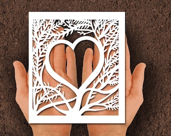 Papercut |  Love | Wedding | Tree | Heart | Cut file | handcutting |Cricut | Card| Svg | Dxf| Png | Eps| Printable|Commercial use