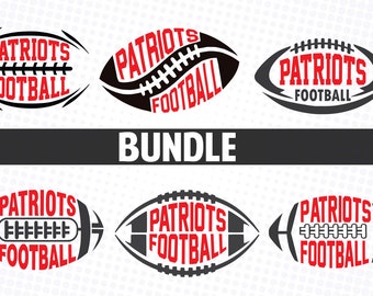 May include: A set of six black and red football-shaped designs with the text "PATRIOTS FOOTBALL" in a red font. The word "BUNDLE" is written in white text on a black background.