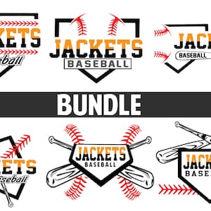May include: A bundle of six baseball-themed logos featuring the word "Jackets" with a baseball graphic. The logos are in black, white, red, and orange.
