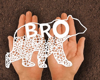 Bro Bear Paper cut ,Flower, Handcutting, Bear bro, Wild animal,Birthday gift,Svg,Dxf,Bear family ,paper cut svg,Flower pattern