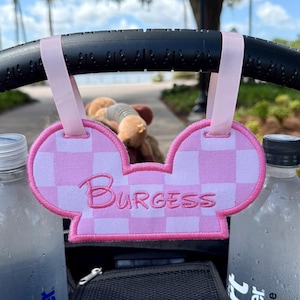Pink Checker board Stroller Tag, Stroller Spotter, Personalized Stroller Spotter, Wheelchair Tag, Scooter Tag