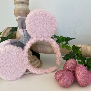 Pink and Gray Plaid Sherpa Mouse Ears, Minnie Headband, Valentine Minnie Ears, Mickey Ears, Christmas Mickey Ears, Mouse Ears, Pink Sherpa image 8