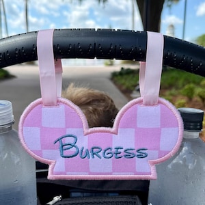 Checker board Stroller Spotter, Mouse Ears Stroller Tag, Mouse Hat Stroller Tag, Pink Stroller Tag, Girl Stroller Tag