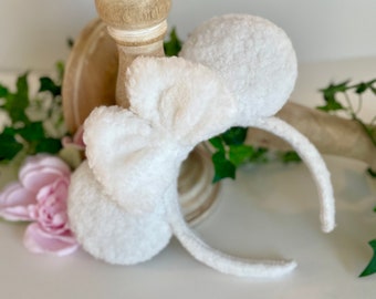 White Sherpa Mouse Ears, Mouse Ears Headband