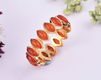 A Kiss of Carnelian Eternity Ring, 925 Silver, Gold Plated, Wedding Ring, Stacking Ring, Anniversary Gift, Handcrafted Multi Stone Band