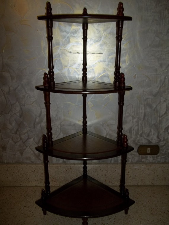 Antique Corner Etagere 900 Walnut With Leather Shelves Etsy