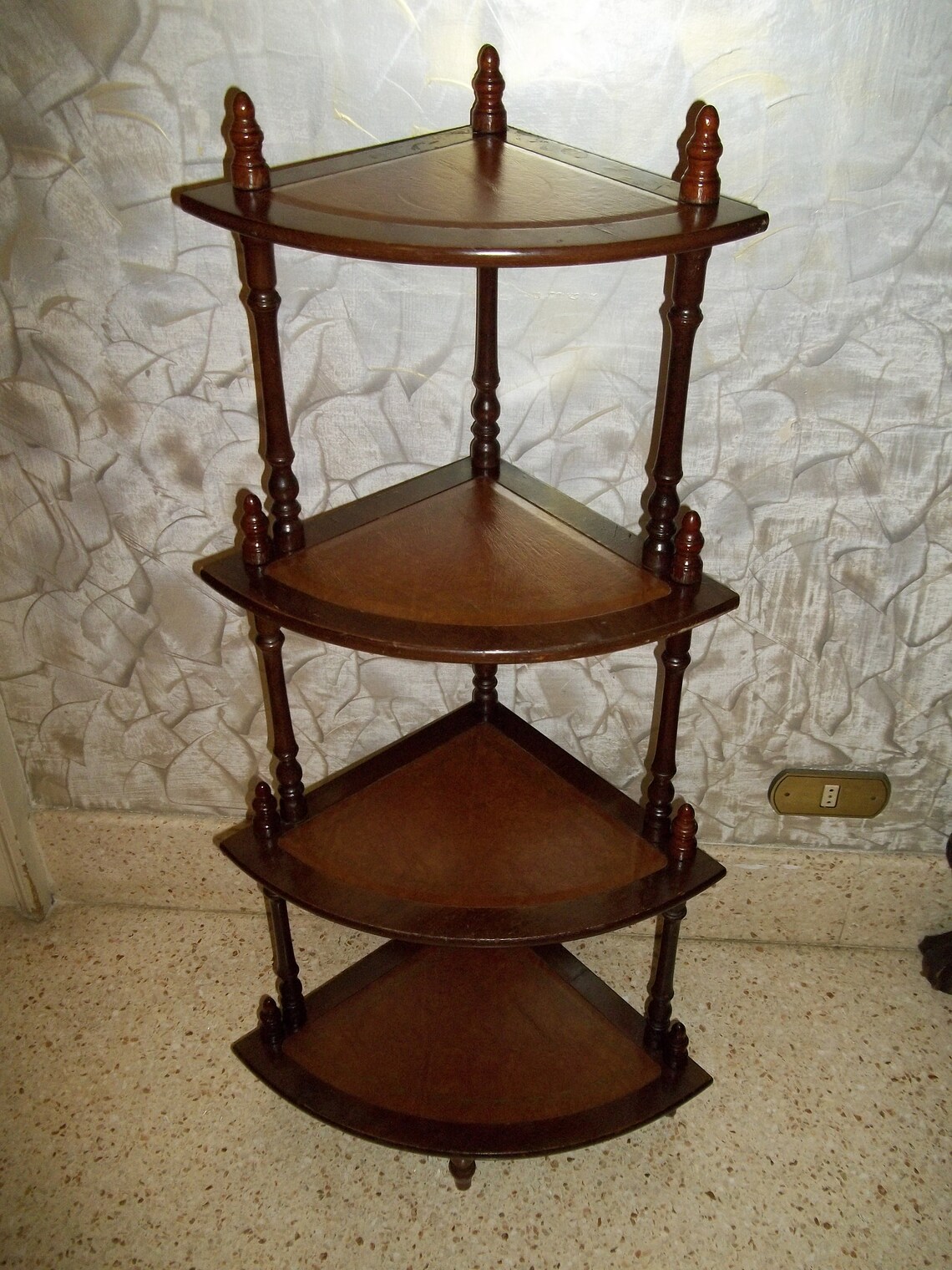 Antique corner étagère 900 walnut with leather shelves Etsy
