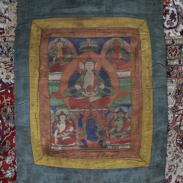 Antique Tibet Thangka Buddha 5 Dhyani Buddhas 18/19 century Consecrated Temple