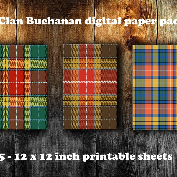 5 Clan Buchanan Tartan 12 X 12 Printable Scrapbooking Sheets