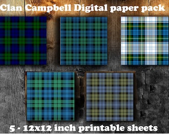 5 Clan Campbell Tartan 12 X 12 Printable Scrapbooking Sheets