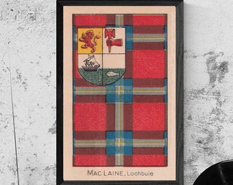 MacLaine of Lochbuie Clan Tartan and Coat of Arms Vintage Poster