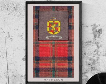 Matheson Clan Tartan and Coat of Arms Vintage Poster (Digital Download)