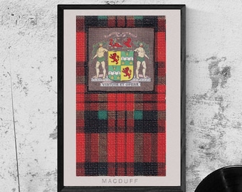 Pôster vintage do tartan e do brasão do clã MacDuff (download digital)