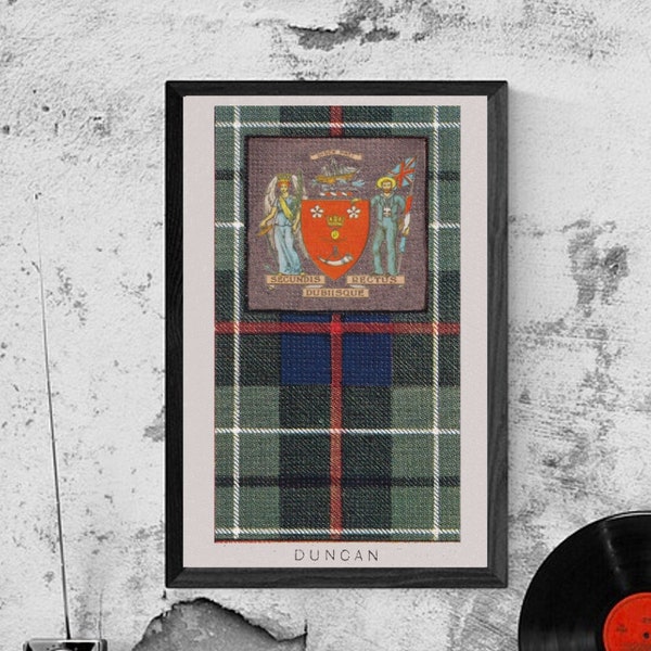 Duncan Clan Tartan and Coat of Arms Vintage Poster (Digital Download)