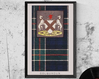 Colquhoun Clan Tartan and Coat of Arms Vintage Poster (Digital Download)