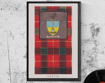 MacFie Tartan and Coat of Arms Vintage Poster (Digital Download)