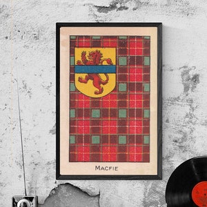 MacFie Clan Tartan y Escudo de Armas Póster Vintage (Descarga Digital)