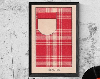 Menzies Clan Tartan and Coat of Arms Vintage Poster
