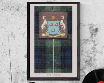 Forbes tartan och vapensköld vintageaffisch (digital nedladdning)