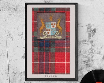 Fraser Tartan and Coat of Arms Vintage Poster (Digital Download)