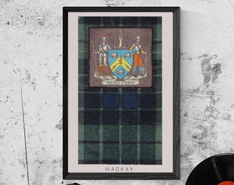 Plakat w stylu vintage z kratą i herbem klanu MacKay (pobieranie cyfrowe)