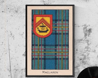 MacLaren Clan Tartan en Wapenschild Vintage Poster (Digitale Download)