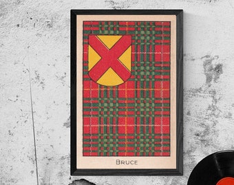 Bruce Clan Tartan y Escudo de Armas Póster Vintage (Descarga Digital)