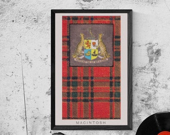 MacIntosh Clan Tartan en wapenschild Vintage Poster (Digitale Download)