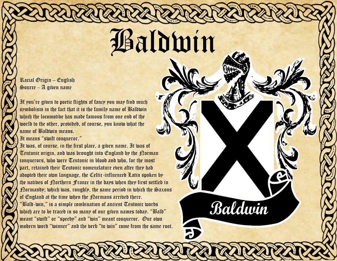 Baldwin Family History and Coat of Arms Vintage Poster Etsy Australia
