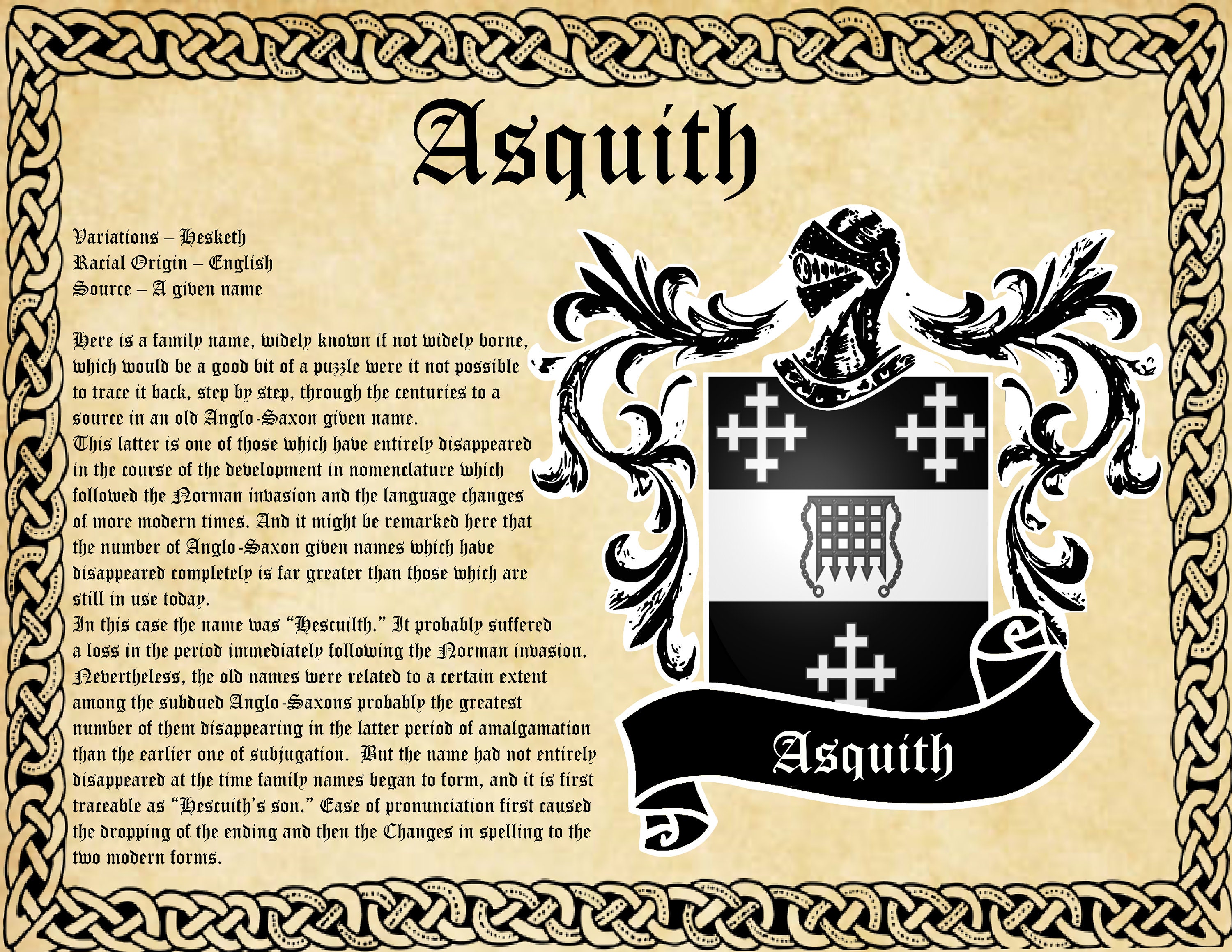 Escudo de armas de Asquith Póster vintage - Etsy España