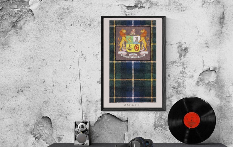 MacNeil Clan Tartan and Coat of Arms Vintage Poster Digital Download image 1