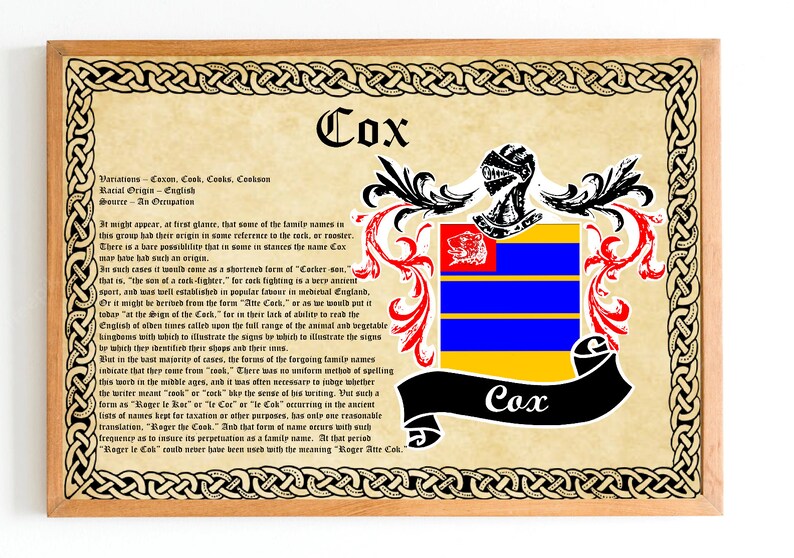 Cox Coat of Arms Vintage Poster Etsy