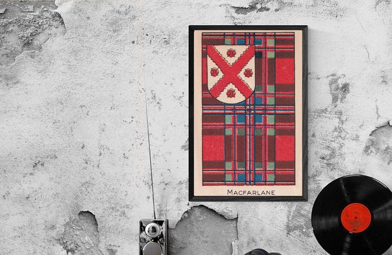 MacFarlane Clan Tartan and Coat of Arms Vintage Poster Digital Download image 1