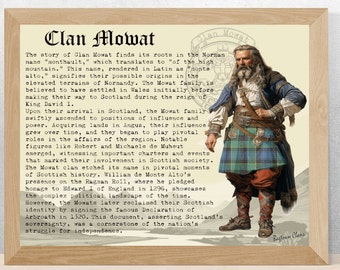 Plakat z historią klanu szkockiego Mowat