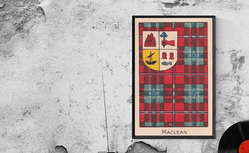 MacLean Clan Tartan and Coat of Arms Vintage Poster Digital Download image 1