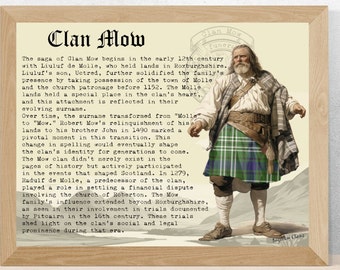 Plakat z historią klanu Mow Scottish