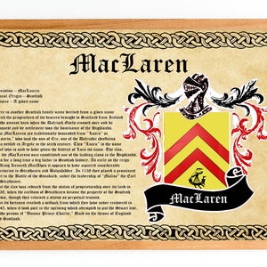 MacLaren Family History and  Coat of Arms Vintage Poster