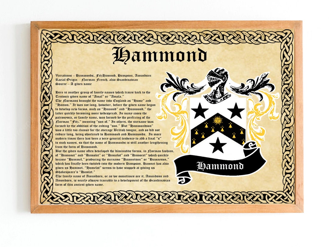 Hammond Family History and Coat of Arms Vintage Poster Etsy