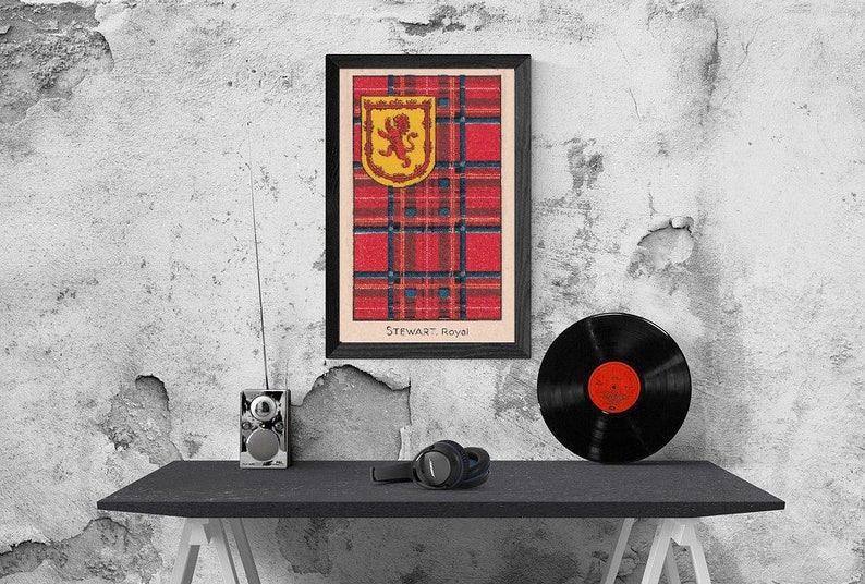 Royal Stewart Clan Tartan and Coat of Arms Vintage Poster image 1