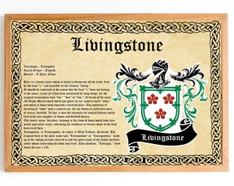 Livingstone Family History and  Coat of Arms Vintage Poster