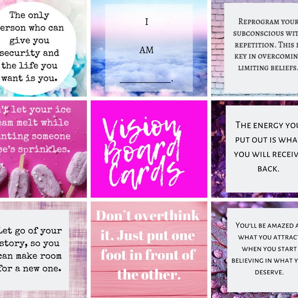Vision Board Quote Cards (32) 3"x3" | Printable Affirmations | Instant Download | Law of Attraction Quotes | Planner Printables |
