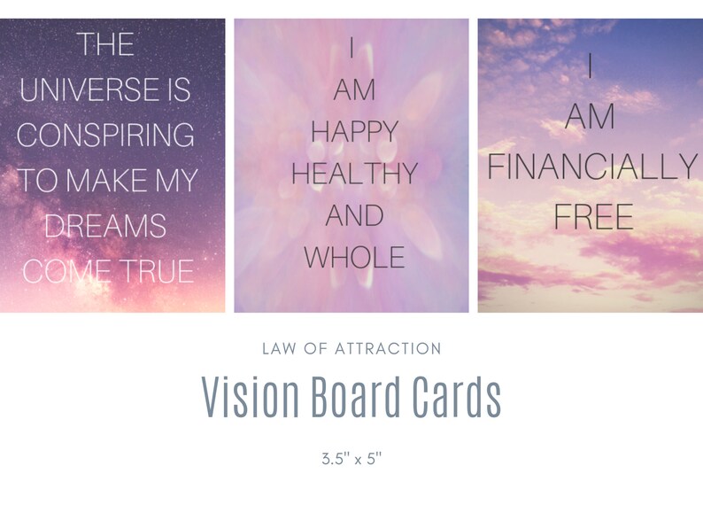 Vision Board Cards Law of Attraction Quotes Affirmations Printable Office Wall Decor Instant Download 3.5 x 5 Cards image 2