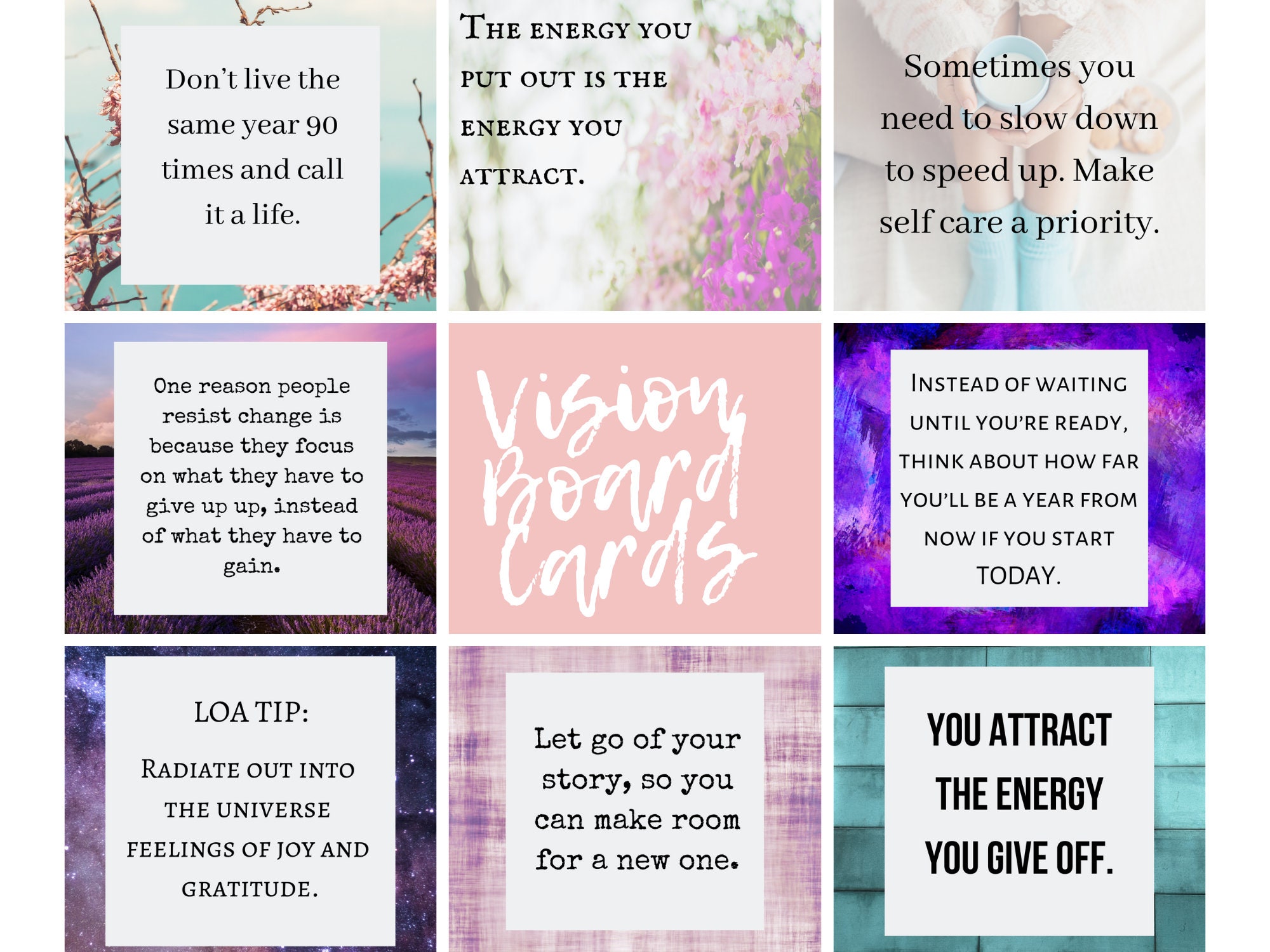 Vision Board Quote Cards 35 3x3 Printable Affirmations Instant