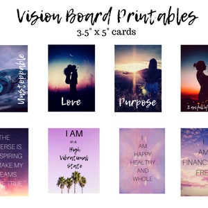 Vision Board Cards Law of Attraction Quotes Affirmations Printable Office Wall Decor Instant Download 3.5 x 5 Cards image 1