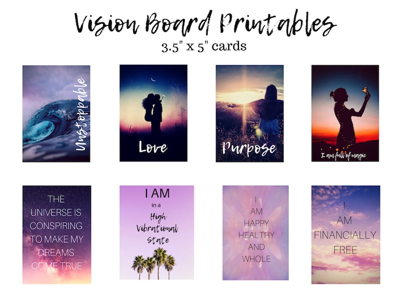 Vision Board Cards Law of Attraction Quotes Affirmations Printable Office Wall Decor Instant Download 3.5 x 5 Cards image 1