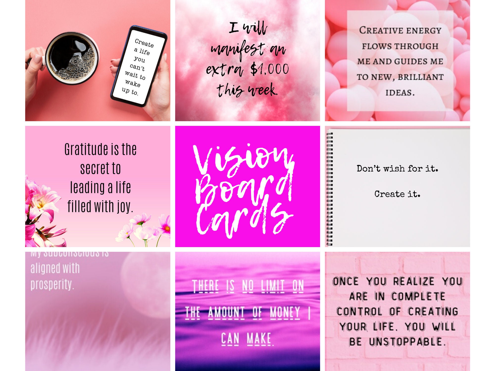 Vision Board Quote Cards 35 3x3 Printable Affirmations Instant Download Law  of Attraction Quotes Planner Printables 