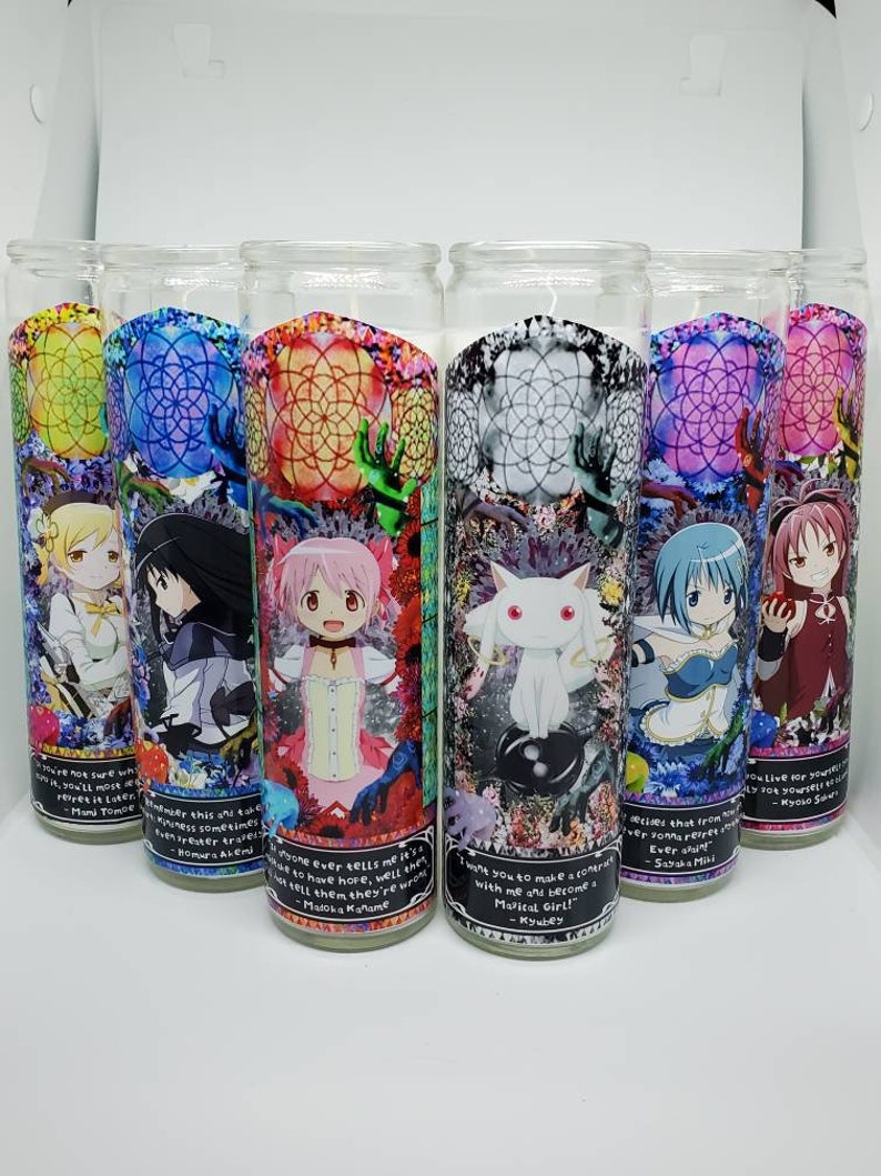 Puella Magi Madoka Magica// Prayer Candles// Kyubey// Madoka Kaname// Homura Akemi// Sayaka Miki// Mami Tomoe// Kyoko Sakura// Fandles image 1