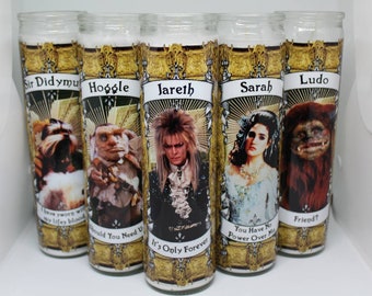 Labyrinth// Jareth// Sarah// Hoggle// Ludo// Sir Didymus// Celebrity Prayer Candles// Fandles