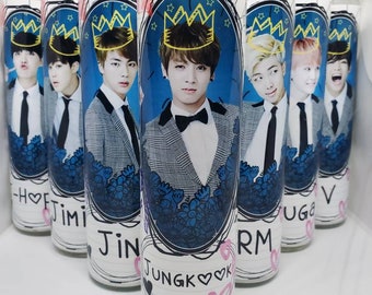 BTS Inspired// Bangtan Boys// K-Pop// Jungkook// V// Jimin// Suga// Jin// RM// J-Hope// Celebrity Prayer Candles// Fandom Devotion