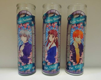 Fruits Basket// Prayer Candles// Tohru Honda// Yuki Sohma// Kyo Sohma// Anime// Manga// The Rat// The Cat// Onigiri// Novelty Candles